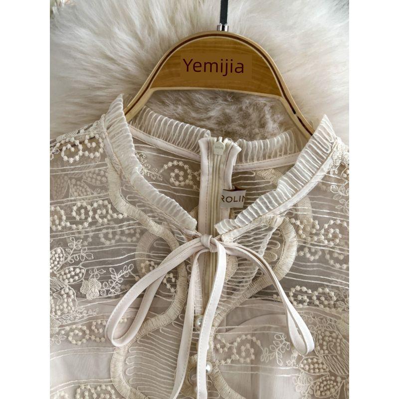 French Style Vintage Court Style Dress Machine Embroidery Wooden Ear Silm Long Lace Dress Classy Exquisite Dress