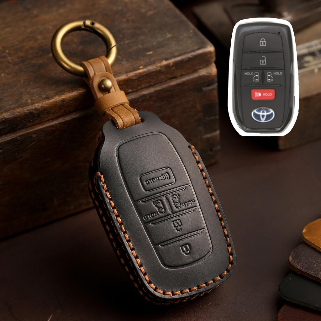 Leather Car Key Cover Case for TOYOTA Sienna RAV4 VENZA Mirai Hybrid Vehicles Alphard PREVIA Voxy Keyless Go Remote Keychain Set