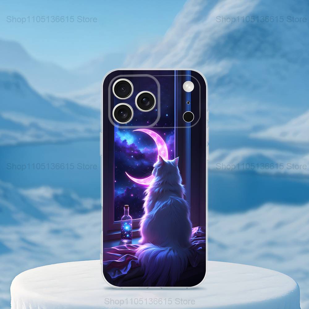 Phantasy Cat Painting Art Phone Case For iPhone 16,15,14,13,12,11,17 Pro,Max,Plus,X,XS,XR,SE,Mini Transparent Soft Cover
