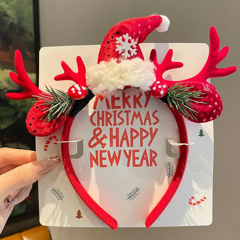 Mori Style Reindeer Antler Headband & Clips - Festive Red Hair Accessories for Women and Children