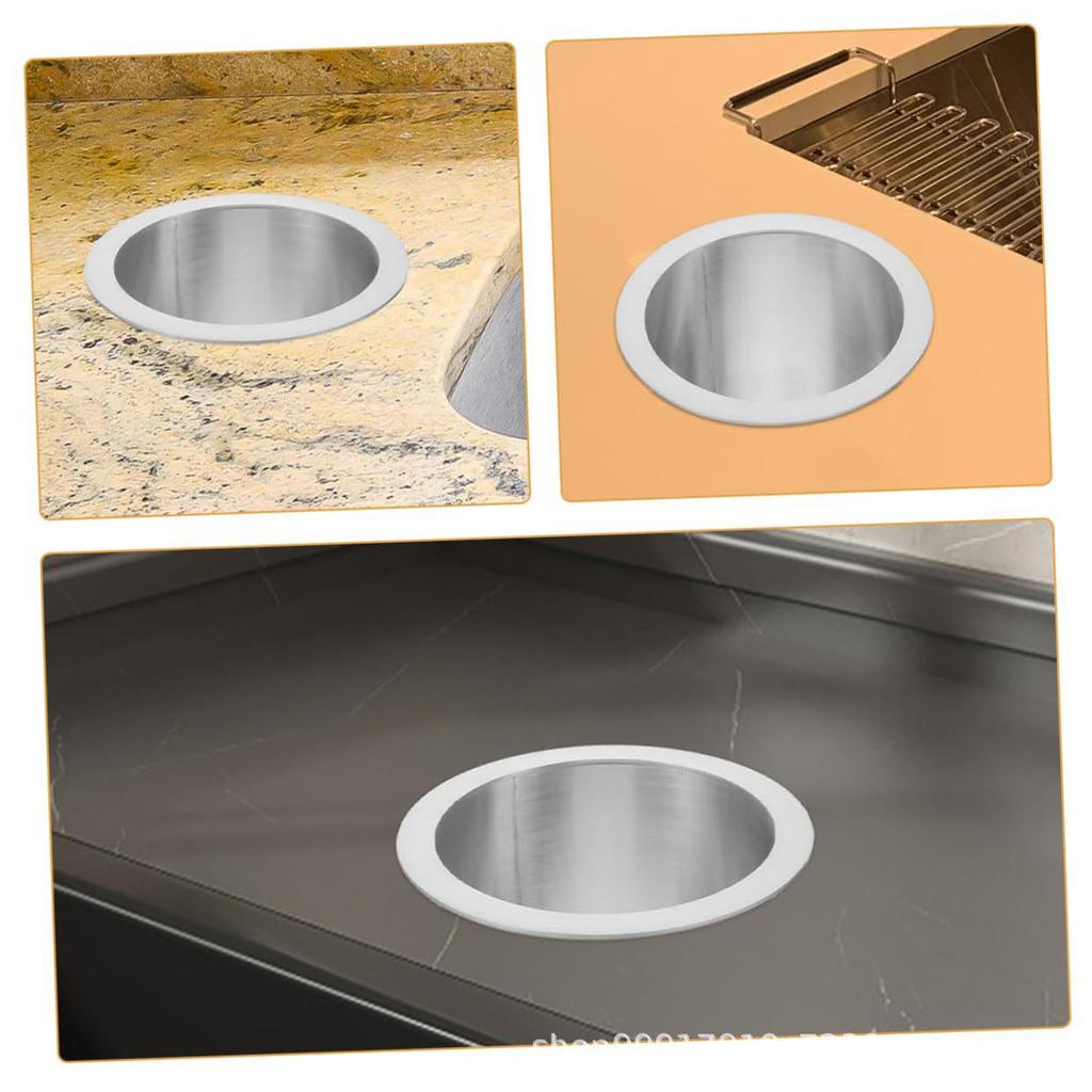Pattumiera rotonda da incasso per piano di lavoro con apertura decorativa a scomparsa