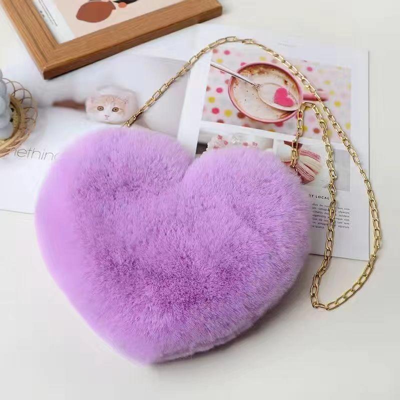 Love bag new Valentine's Day chain plush heart-shaped bag women's oblique span bag peach heart-shaped love little girl chain bag