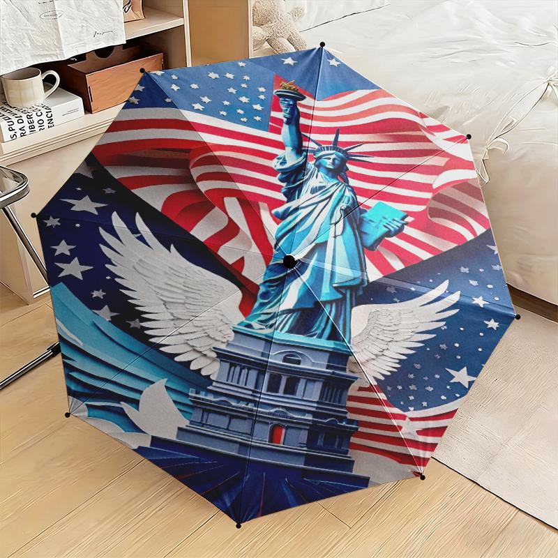 1 Stück Patriotische Statue of Liberty Regenschirm Tragbarer Faltregenschirm Eisenrahmen Rippenstruktur Außen-Heim-Regenschirm