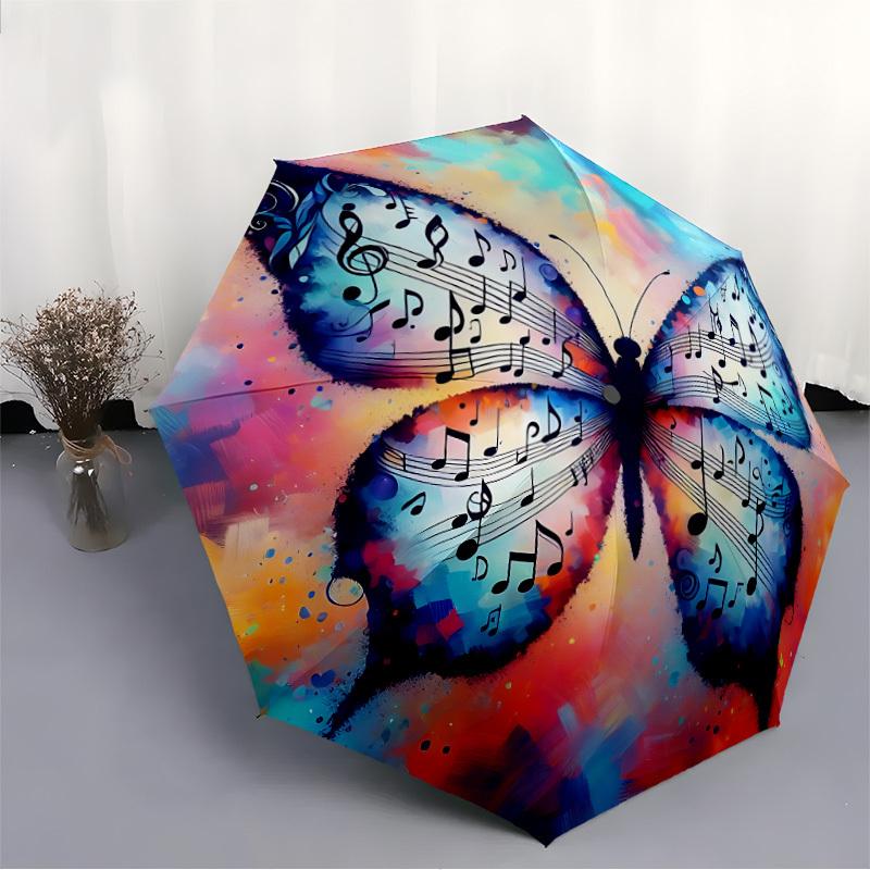 1pc Music Butterfly Automatic Folding Umbrella - Compact 8-Rib Design, Durable Plastic & Iron, Lightweight for Outdoor Daily Use111