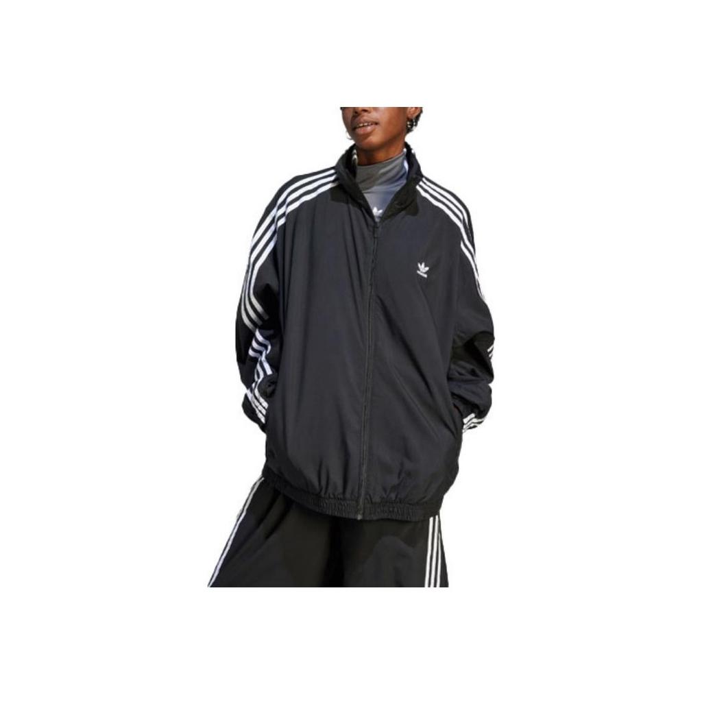 Adidas Originals Adilenium Oversized Track bunda se třemi pruhy Colorblock Dámské topy Černá IV9339