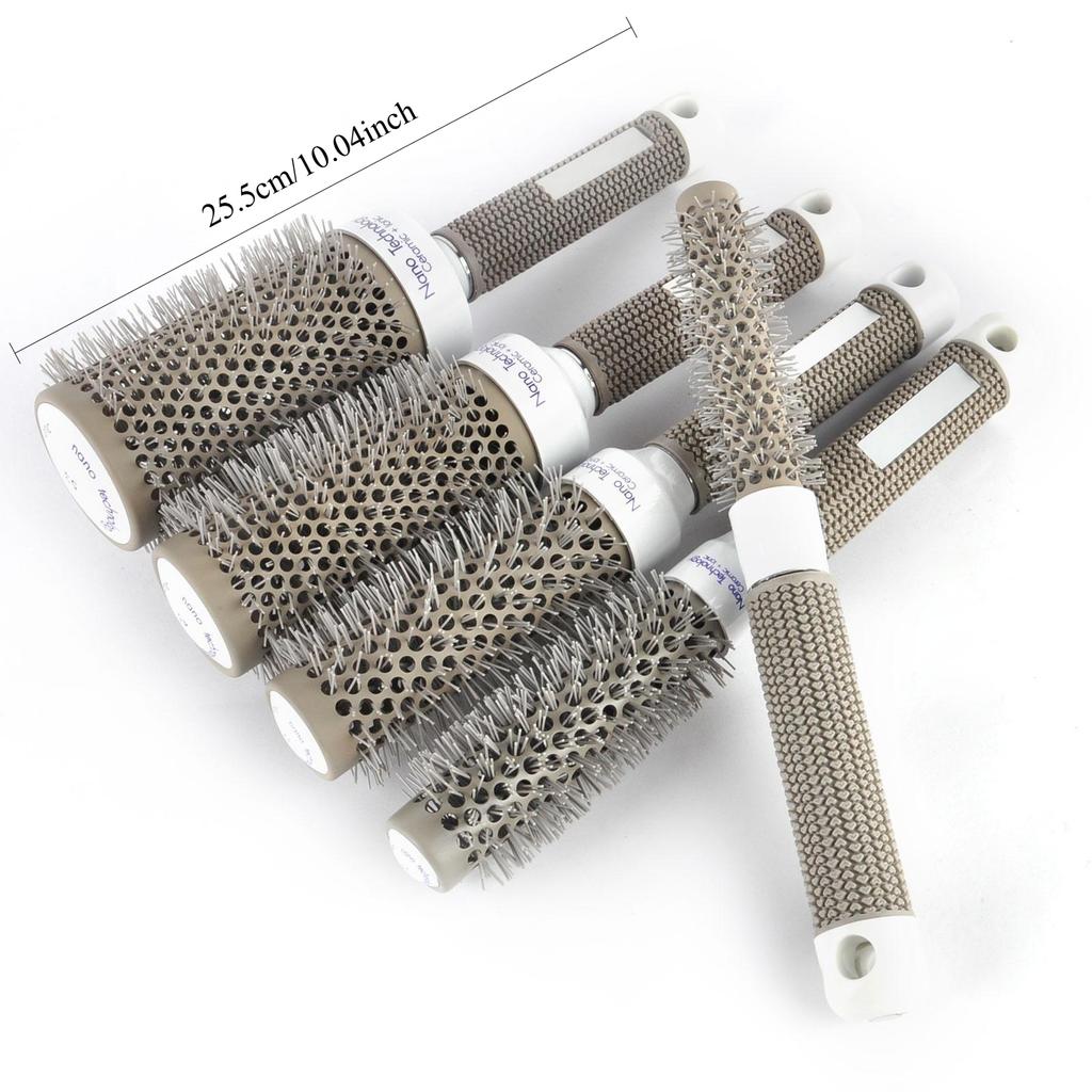 1pcs Gray Round Barrel Curling Brush Comb Styling Salon Hairdressing Tool