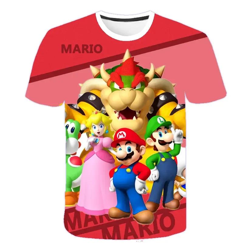 2025 MINISO Summer T-shirt  Super Mario Bros T-shirt Kids Harajuku Fashion Casual T-Shirt Boy Girls Polyester Boys Girls Short Sleeve
