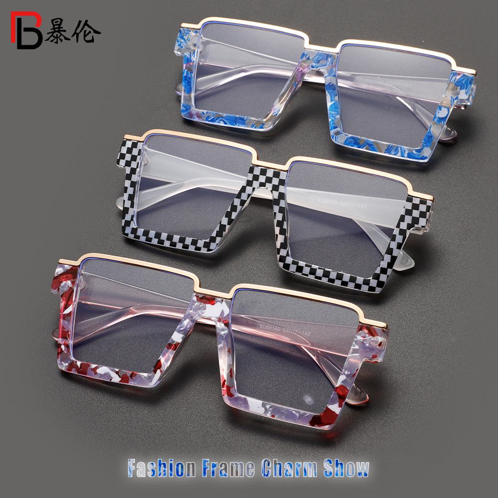 European and American fashion anti-blue glasses frame lower half frame square large frame flat glasses ins Internet celebrity glasses frame