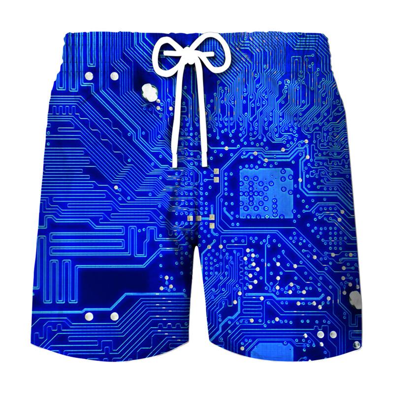 3D Printing Electronic Chip Short Pants Men Summer Beach Shorts Cool Street Circuit Board Graphic Swimsuit Gym Surf Swim Trunks
