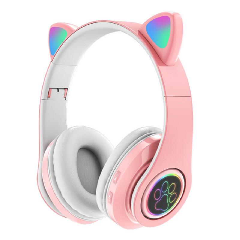B39 Cat Ear Wireless Bluetooth Over-Ear Headphones: Luminous, Foldable, Heavy Bass, Gaming