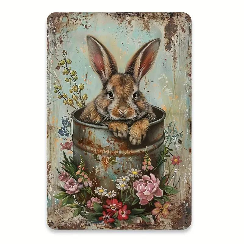 Charming Easter Bunny Metal Sign Perfect Gift for Family & Friends Cute Rabbit Wall Art for Home, Bar, Cafe Decor Garage Kitchen