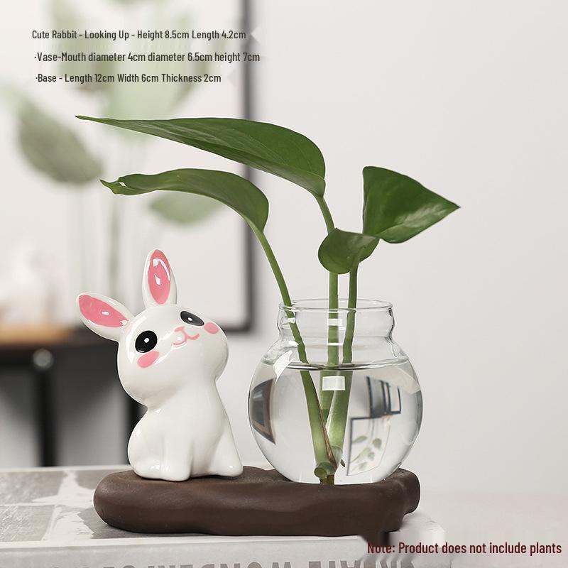Cartoon Rabbit Flower Pot: Green Radish Hydroponic Vase for Home or Office Decor