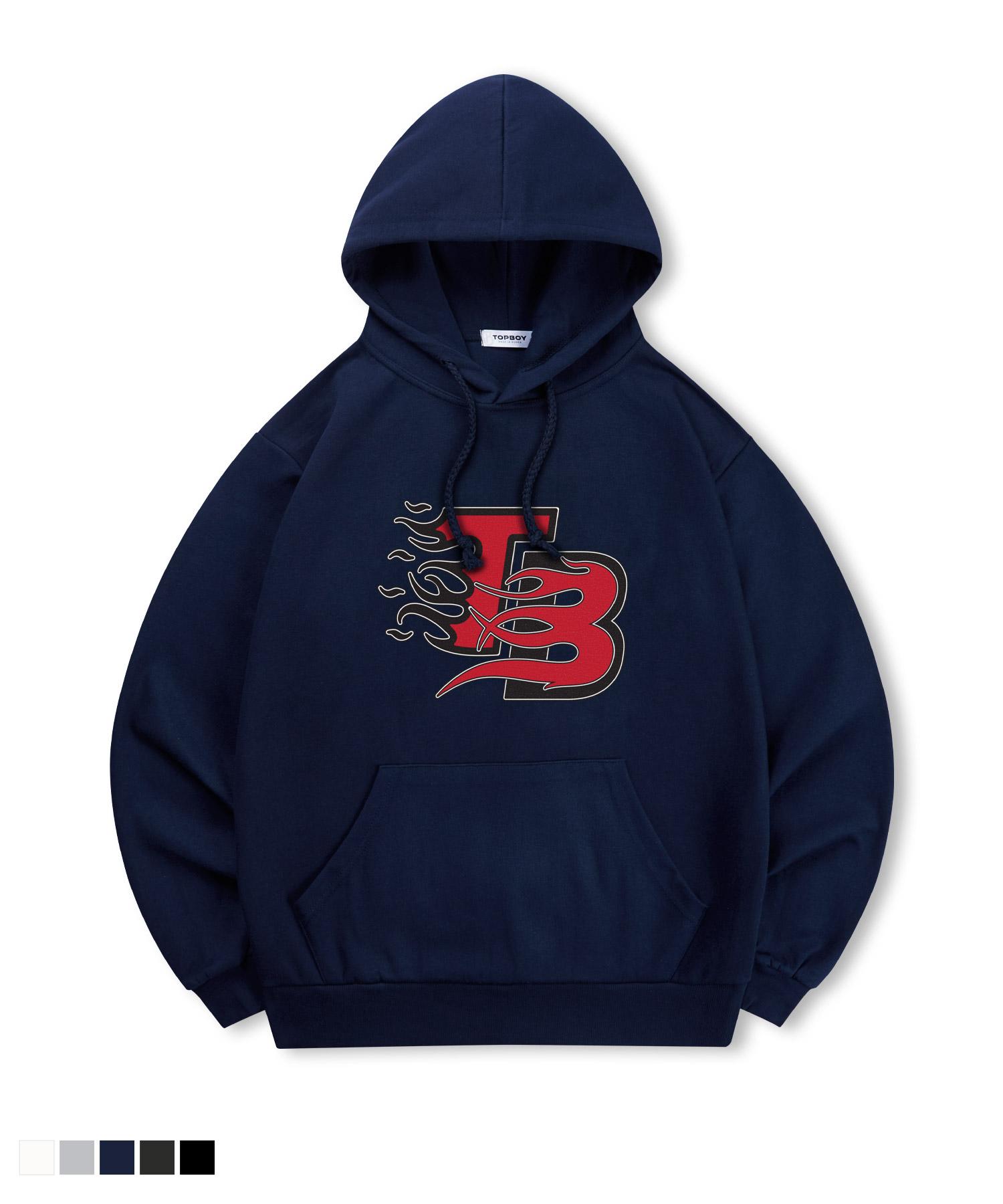 Top Boy [Non-Fleece Or Fleece] Flaming Print Hooded Sweatshirt (Type C) (Fleece-Lined) Navy Pth2015/2Xl