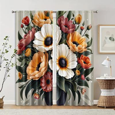 2 Pcs   Filtering Curtains (excluding Rods   Non-movable   Without Batteries) Floral and Leaves Art Deco for Use In Bedrooms and