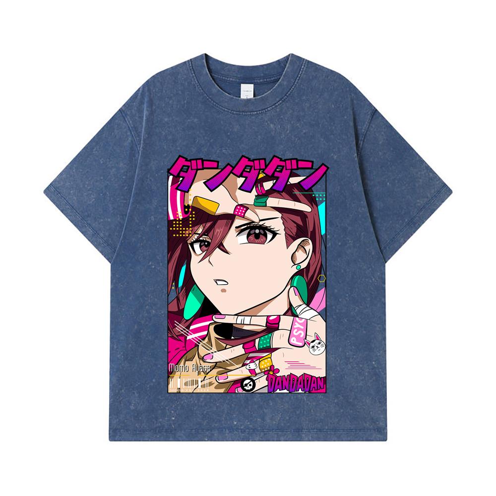 275 GSM Washed T-shirts 100% Cotton Dandadan V21 Momo Print Unisex Heavy Cotton T Shirt