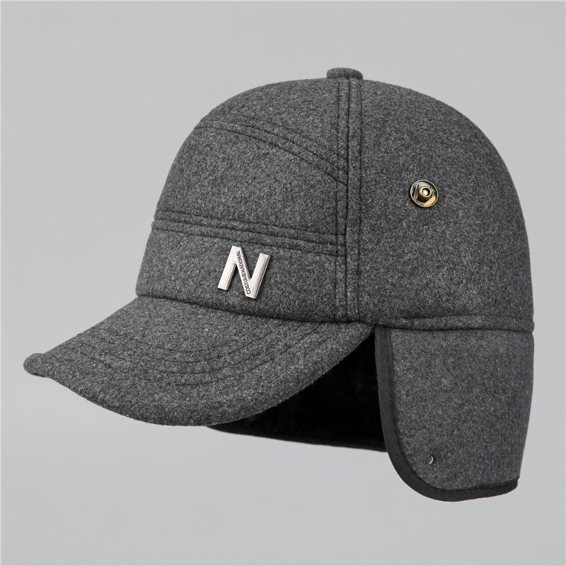 Middle-aged Hat Men's Winter Hat Woolen Ear Hat Hat Winter Thickened Warm Baseball Cap Cotton Cap