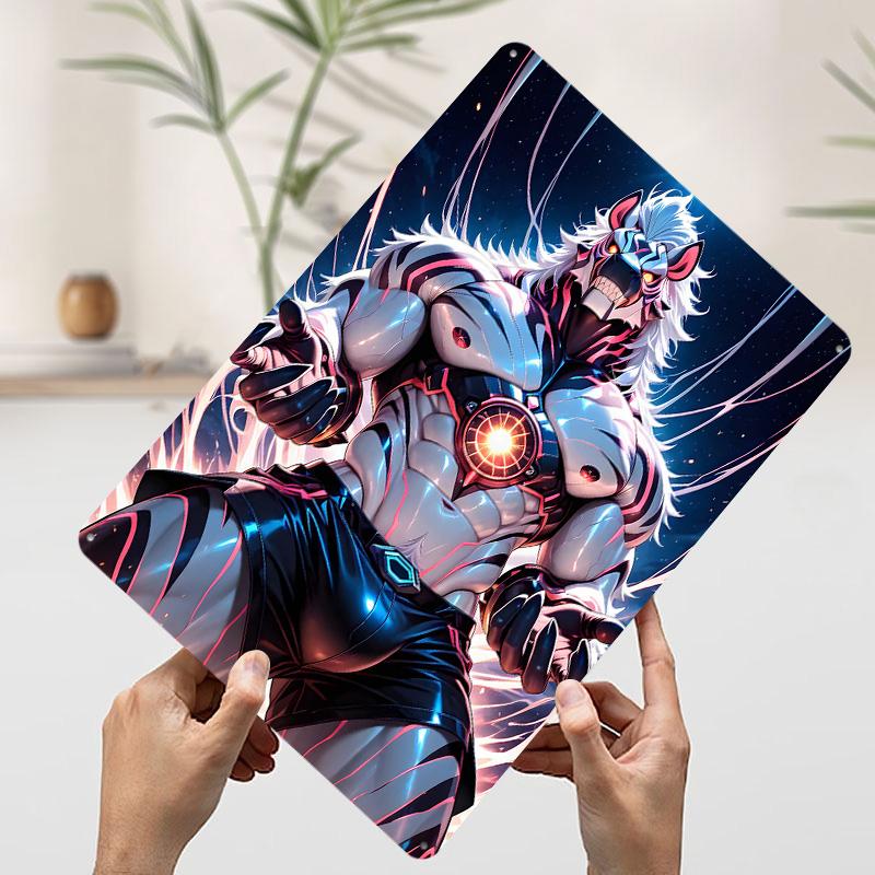 Cyberpunk Tiger Anthro Warrior Poster Customized Wall Art Vintage Metal Signs Retro Tin Plaque for Man Cave Setup Decorations 7.9x11.8In(20x30cm)