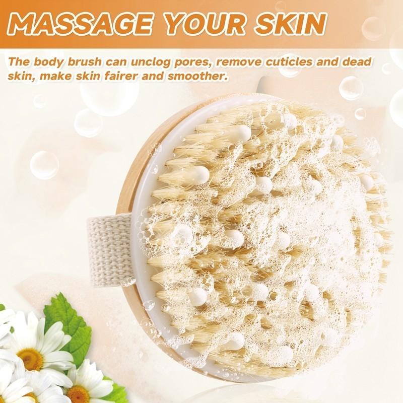 Holz-Badebürste mit langem Griff und natürlichen Wildschweinborsten, abnehmbarer Kopf für Dusche, Peeling und gründliche Körperreinigung