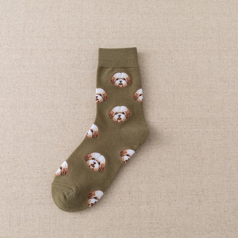 Korean Style Women's Cartoon Dog Cotton Mid-Calf Socks - Autumn/Winter Trendy Creative Japanese Long Socks