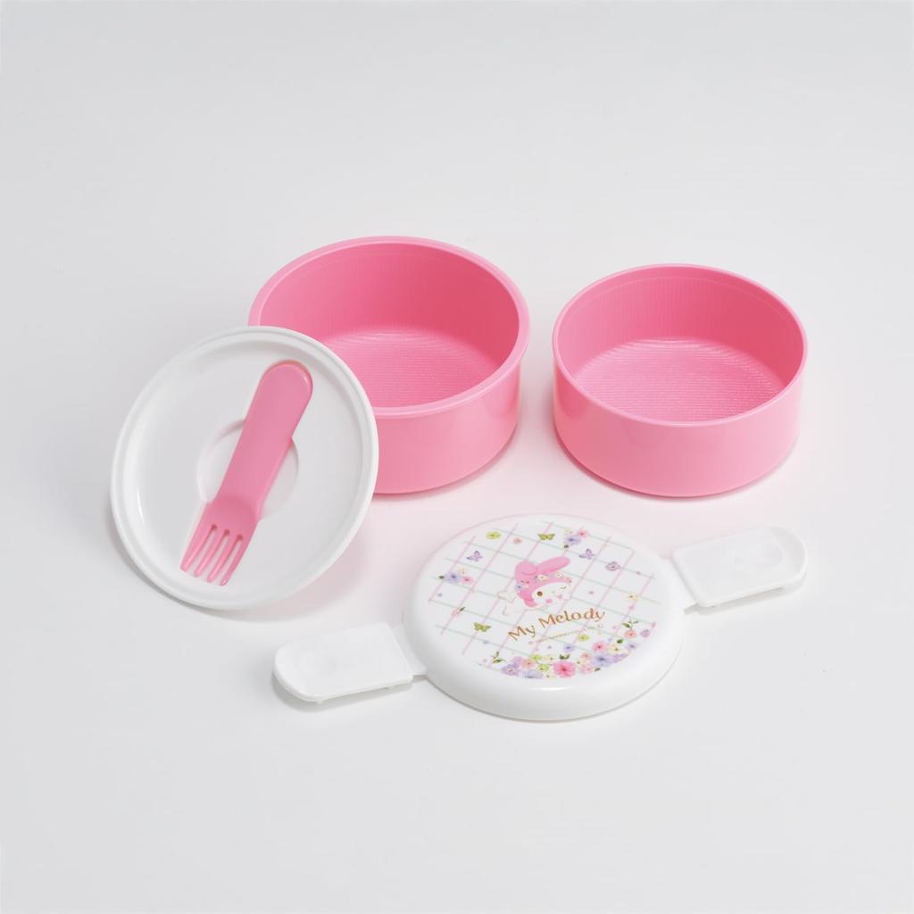 Skater Round Lunch 500ml with Made in Sanrio My Pastel Vivid Watercolor Floral For Girls Box, Capacity, Two-Tier, Fork, Japan, Melody, Print,