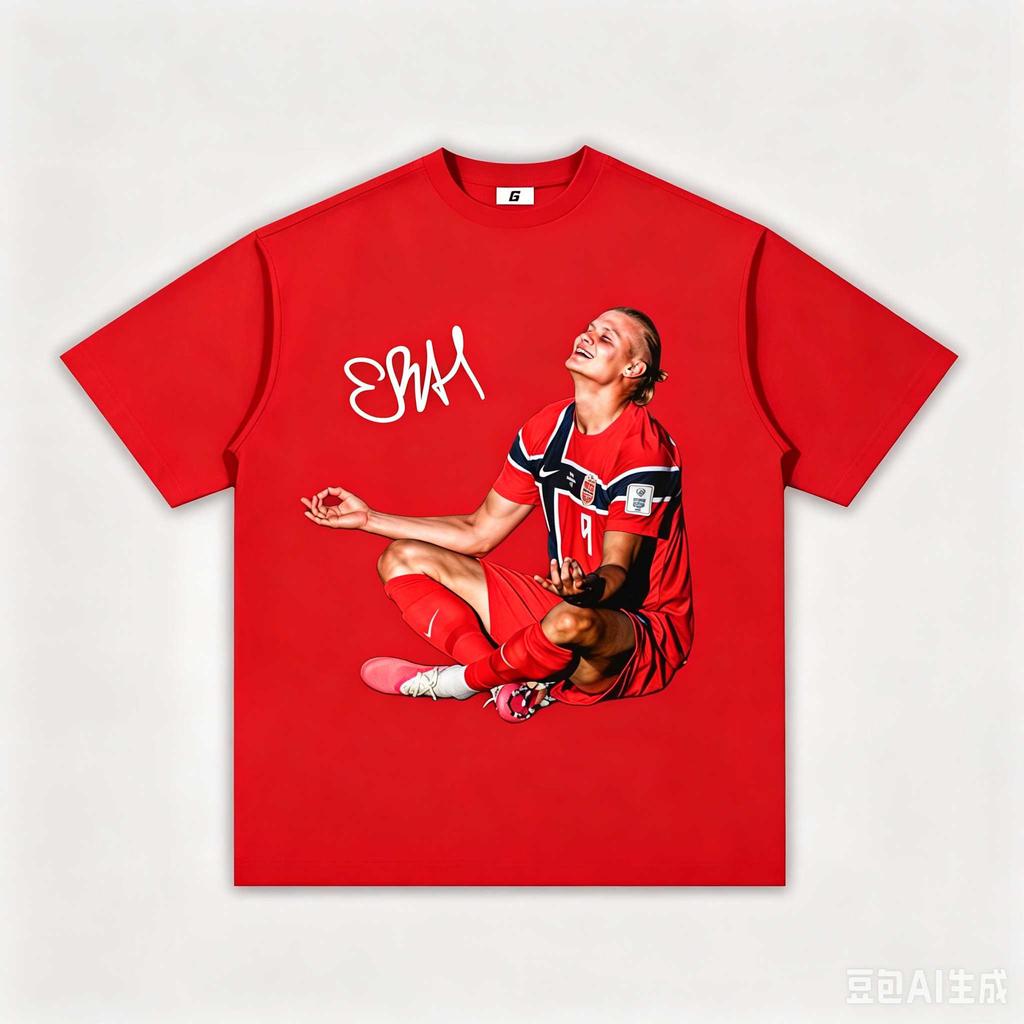 2026 Nowa Koszulka z Nadrukiem Podpisu Erlinga Haalanda Medytacja Mężczyźni Kobiety Reprezentacja Norwegii Gwiazda Piłki Nożnej T-shirt Codzienny z Okrągłym Dekoltem i Krótkim Rękawem Prezent dla Fanów Top