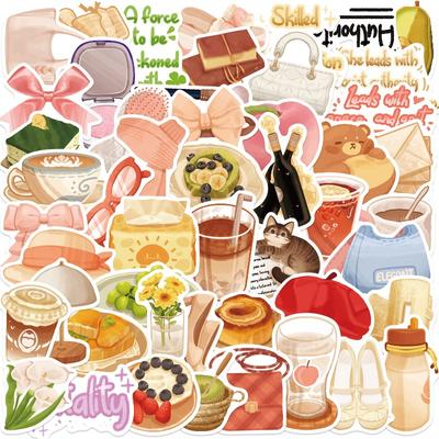 50 Pieces of Cartoon Exquisite Life Pink Stickers for Decorating Luggage Board and Skateboard PVC Retro Style Stickers