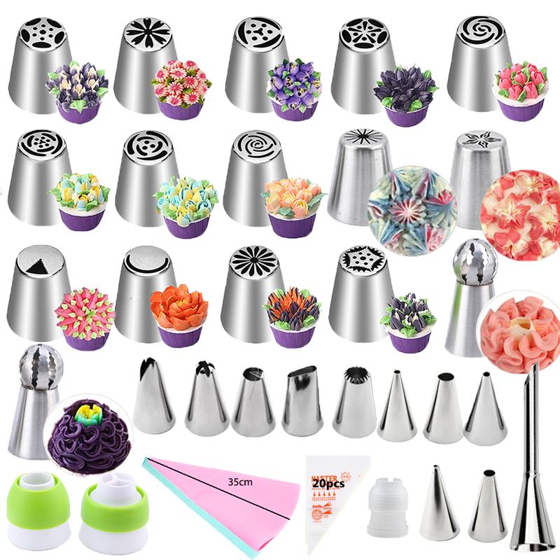 FAIS DU 8-52pcs Russian Piping Tips Cake Decorating Set Baking Supplies Set for Cupcake Rose Flower Nozzles Icing Pastry Tips