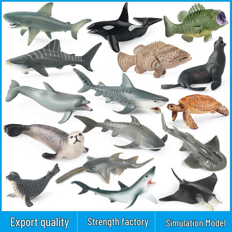 Ocean Wildlife Simulation Toy Set: Sea Turtle, Shark, Whale, Sea Lion, Tiger Shark, Manta Ray, Seal, Grouper.