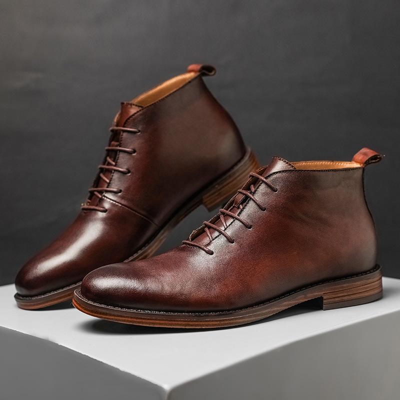 Retro Ankle Boots For Men High Quality Genuine Leather Shoes Elegant Lace Up Business Office Footwear work boots