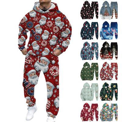 Men's Casual And Personalized Printed Long-sleeved Hooded Sweatshirt, Men's Sports Sweatshirt And Sweatpants Two-piece Set