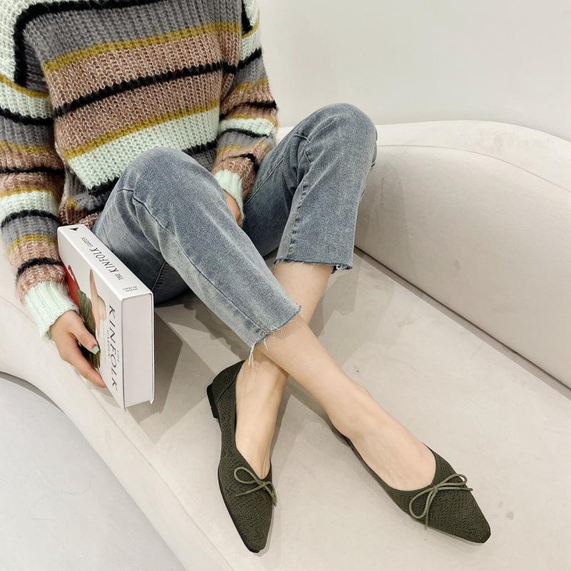 

Single shoes women s new Doudou shoes women s knitted flats shallow mouth flying knitting shoes large size women s shoes Flat 34 чёрный