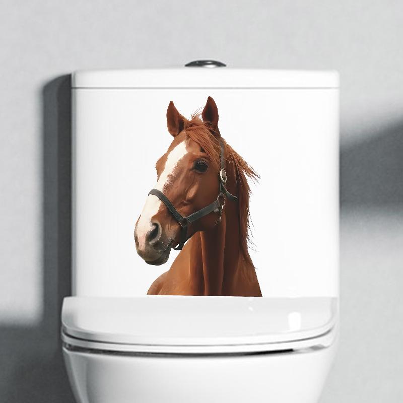 Niedliche Tier Wandaufkleber Pferd WC Aufkleber Badezimmer Deko Selbstklebende Vinyl Aufkleber für Zuhause Kinderzimmer Kinderzimmer Abnehmbar Abziehen und Aufkleben