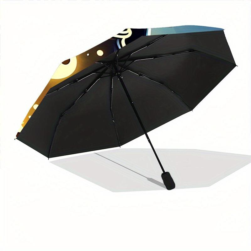1pc Night Cat Compact Travel Leisure Umbrella, Auto Folding Lightweight Windproof 8-Bone Reinforced Design, Portable for Backpack Durable Ca