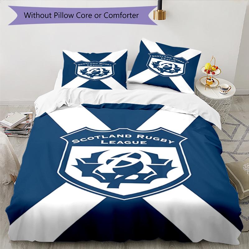 3pcs Scotland Rugby Bedding Set Duvet Cover Closure Includes 1 Duvet Cover & 2 Pillowcases, Soft and Comfortable for All Seasons.