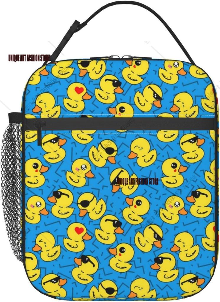 Yellow Rubber Duck Retro 80s 90s Insulated Lunch Bag Portable Lunch Box Reusable Totes For Women Men Picnic Beach Fishing Work