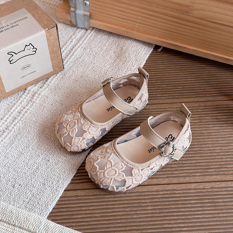 Cute Lace Floral Leather Shoes Girls Spring Summer Soft Sole Princess Sandals Baby Kids Footwear