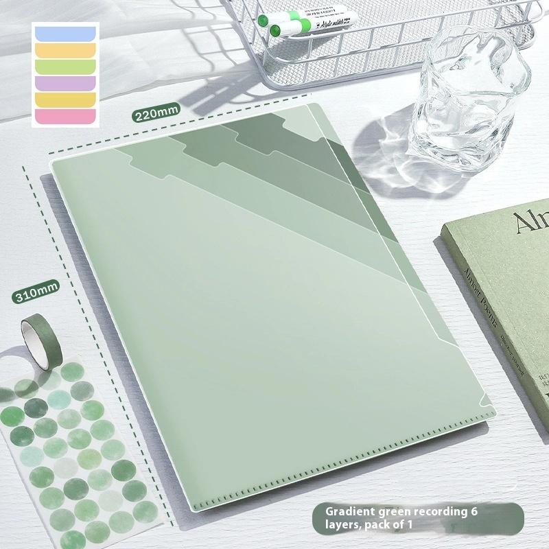 Многослойная папка-гармошка A4 с градиентом для классификации по предметам, папка для контрольных работ, прозрачная L-образная папка, 6-слойная папка-органайзер зелёный