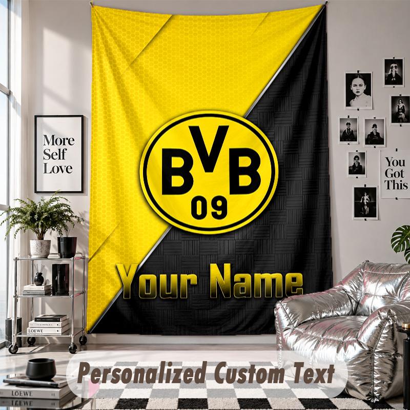Arazzo da Appendere alla Parete con Nome e Testo Personalizzati, Arazzo Decorativo Borussia Dortmund per Camera da Letto