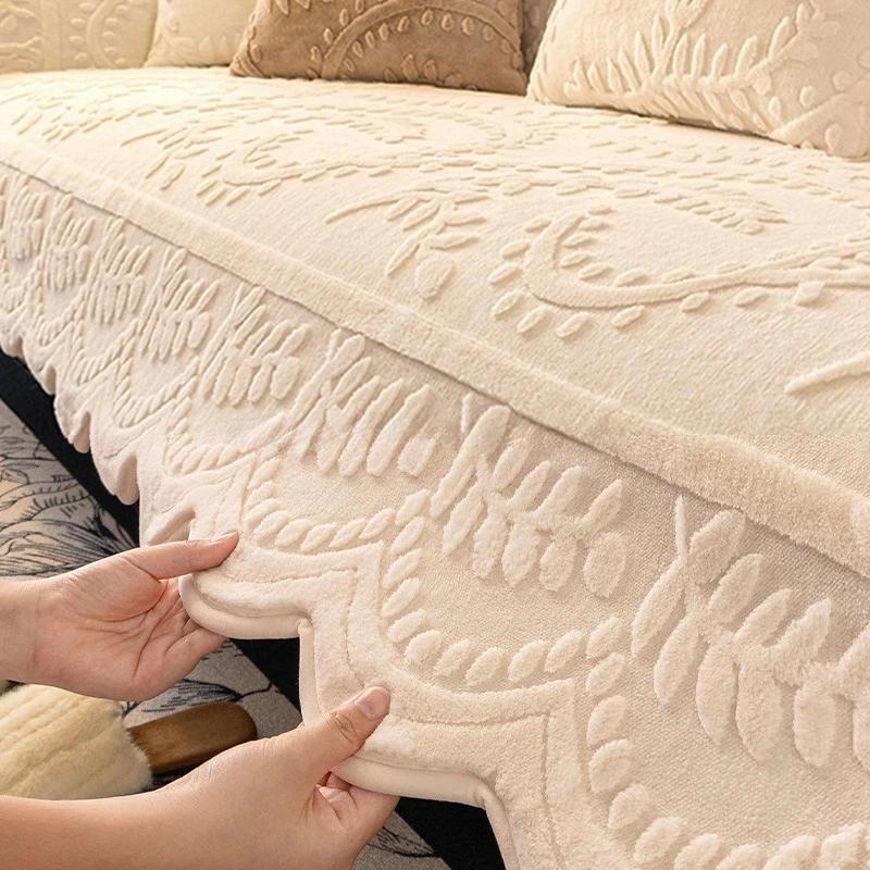 Jacquard Plush Sofa Covers for Living Room Non-slip Soft Sofa Cushion Mat Winter Warm Plush Thicken Cover Towel Home Decor