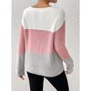 Spring Autumn Women's Color Block Patchwork Knit Sweater, Crew Neck Long Sleeve Pullover Top