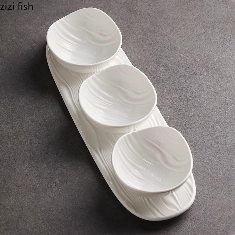 Water Ripple Ceramic Snack Bowl Seasoning Bowl Dessert Bowl Water Ripple Long Plate Dim Sum Plate Hotel Creative Tableware Set