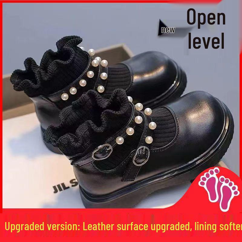 Dívčí kotníkové martensky - Podzim/Zima 2025 Pravá kůže Ponožkový styl se sametem Dětské boty