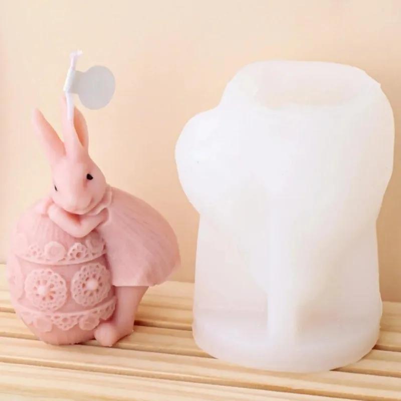 3D Rabbit Kickball Silicone Candle Mold DIY Easter Egg Gypsum Soap Epoxy Crystal Making Tools Table Top Decorative Crafts