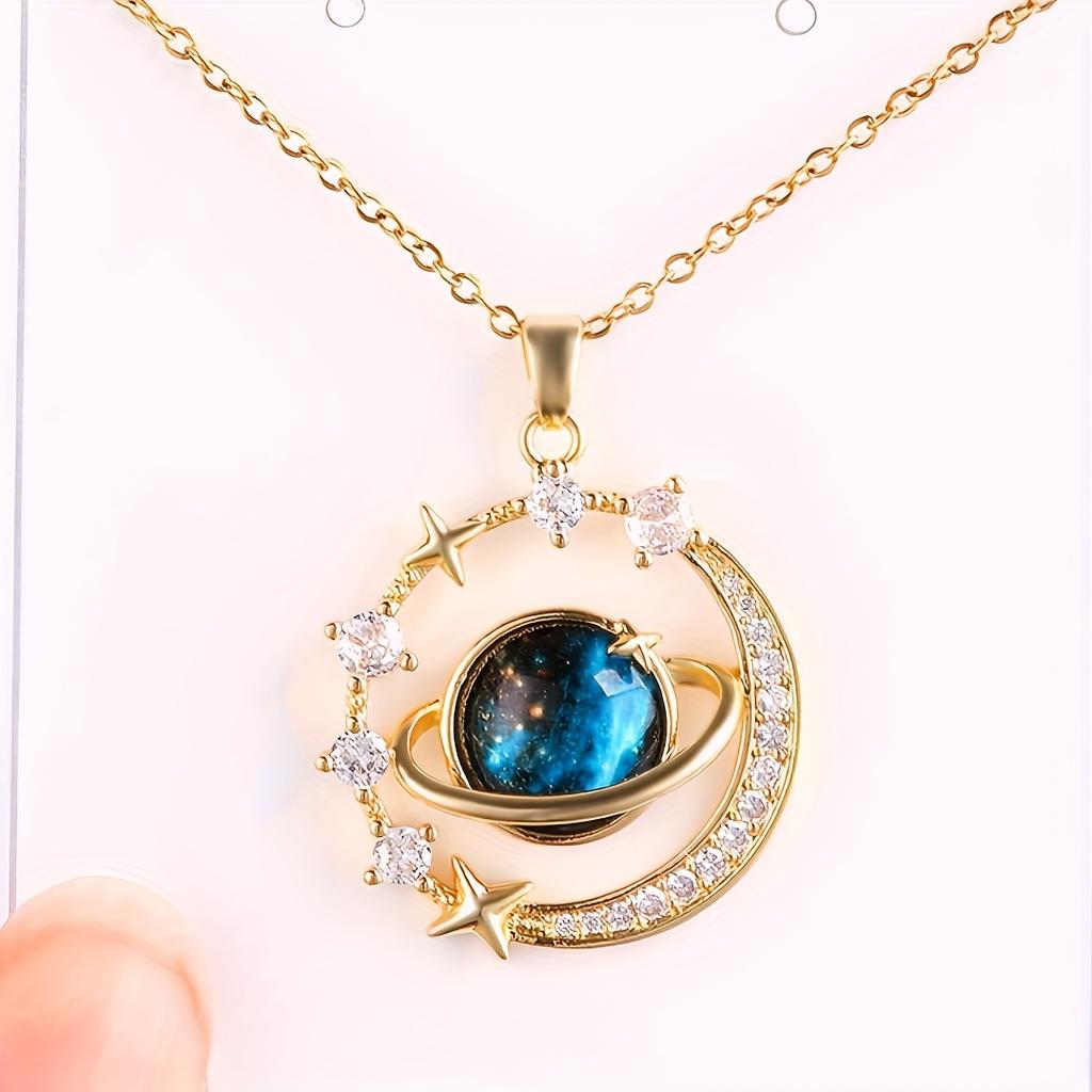 Unisex Mode Anhänger Halsketten mit Weltraum Mond Design, 304 Edelstahl mit Strass Einlage, Andere Beschichtung, Urlaubsstil für den täglichen Gebrauch