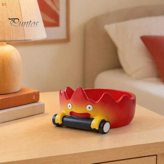Flame Cartoon Resin Statue Calcifer Storage Tray, Creative Fire-Shaped Catchall Space Saving Entryway Tray Decor, Waterproof Decorative Organizer for