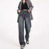 Women's Blue High-Waist Wide-Leg Jeans - Spring/Summer Floor-Length