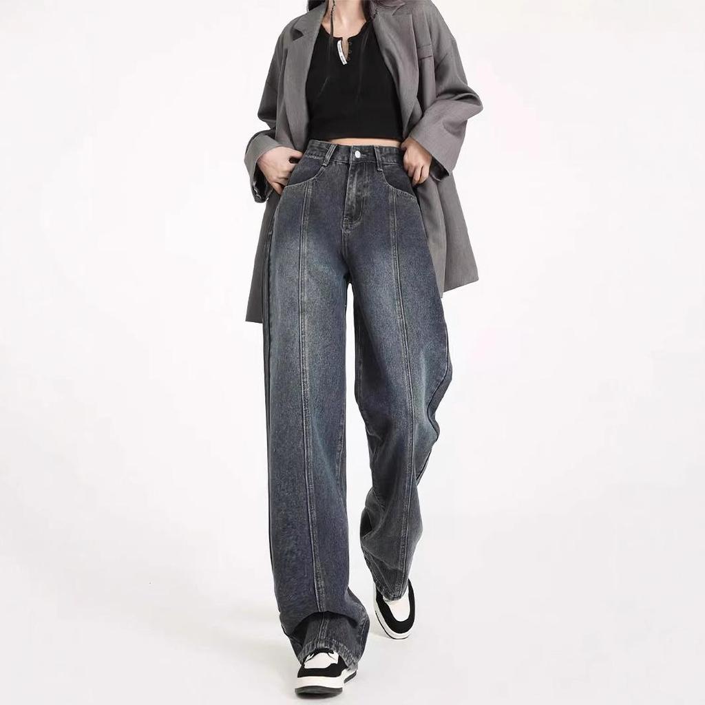 Women's Blue High-Waist Wide-Leg Jeans - Spring/Summer Floor-Length