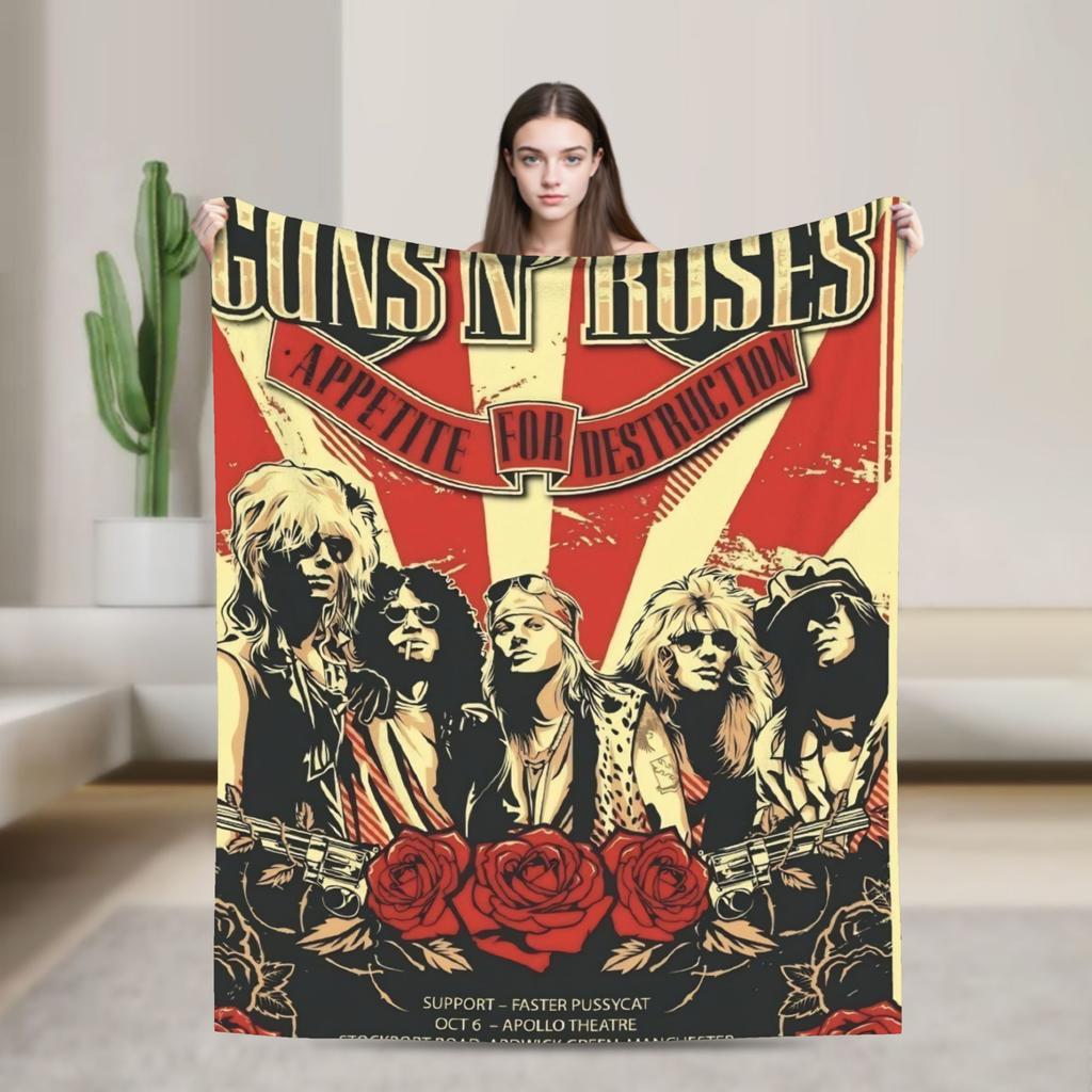 Guns N Roses Band  Blanket  Decorative Flannel Throw Blanket For Couch Bed Soft Warm Custom Quality Bedspread Gift