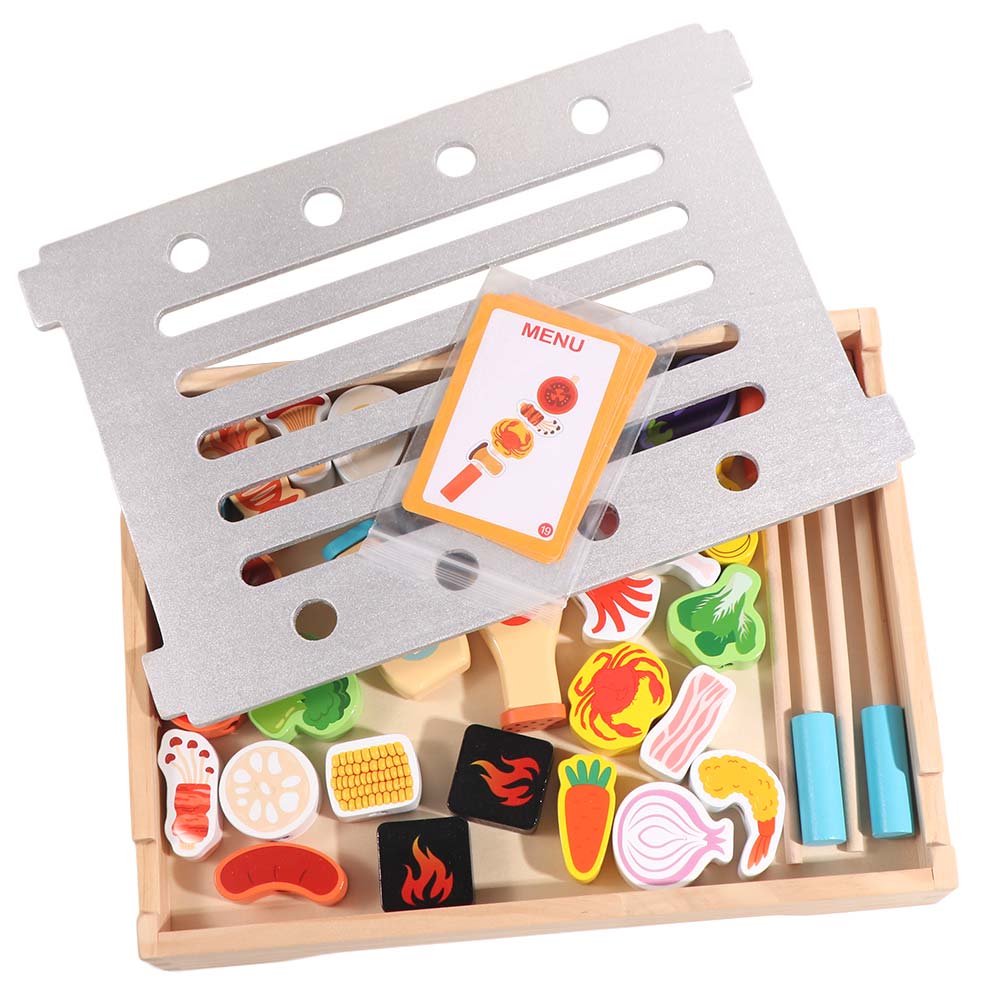 Wooden Simulated Barbecue Set Simulation Food Kids Pretend Cooking Toy  Dollhouse