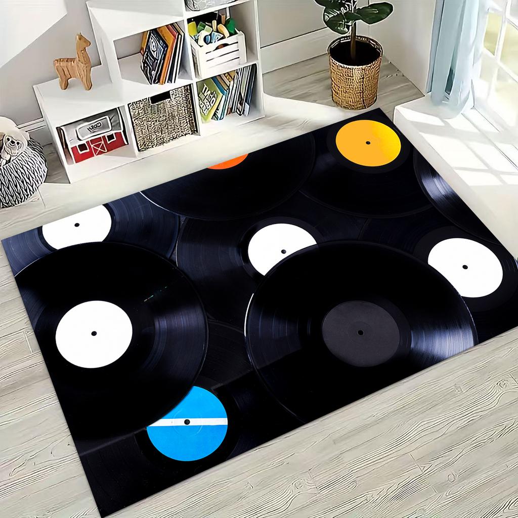 Schallplatte Musik DJ Bildschirm Band Teppich für Wohnzimmer Sofa Schlafzimmer Haus Fußmatte Dekor,Große Kinder Spiel Rutschfeste Bodenmatte